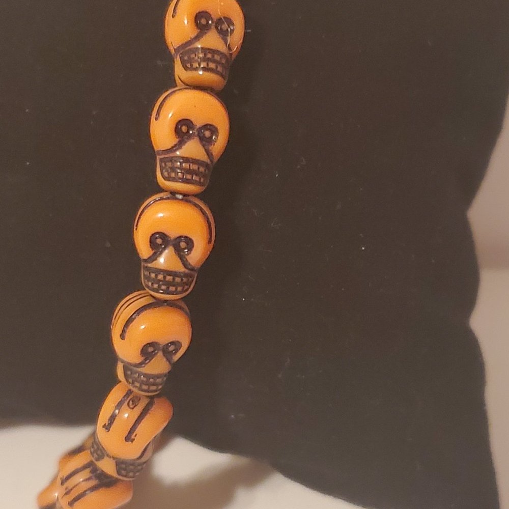 Stretchy Skull bracelet Orange & Black - Picture 3 of 8